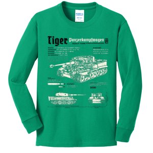 Tiger Tank Panzer World War 2 Blueprint Kids Long Sleeve Shirt