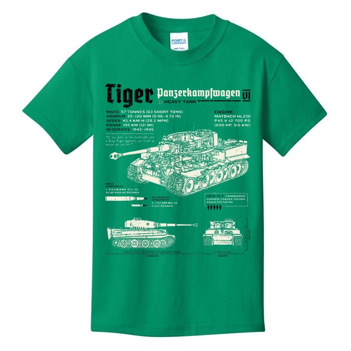 Tiger Tank Panzer World War 2 Blueprint Kids T-Shirt