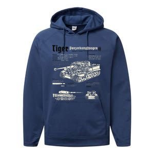 Tiger Tank Panzer World War 2 Blueprint Performance Fleece Hoodie