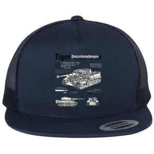 Tiger Tank Panzer World War 2 Blueprint Flat Bill Trucker Hat