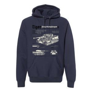 Tiger Tank Panzer World War 2 Blueprint Premium Hoodie