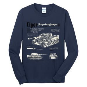 Tiger Tank Panzer World War 2 Blueprint Tall Long Sleeve T-Shirt