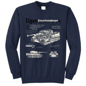 Tiger Tank Panzer World War 2 Blueprint Tall Sweatshirt