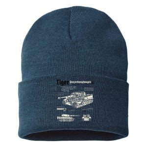 Tiger Tank Panzer World War 2 Blueprint Sustainable Knit Beanie