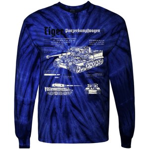 Tiger Tank Panzer World War 2 Blueprint Tie-Dye Long Sleeve Shirt