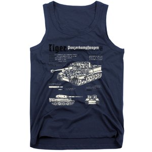 Tiger Tank Panzer World War 2 Blueprint Tank Top