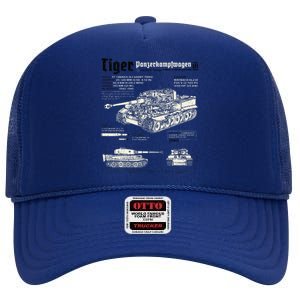 Tiger Tank Panzer World War 2 Blueprint High Crown Mesh Back Trucker Hat