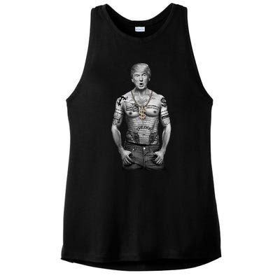 Trump Tattoo Patriotic Gangster Anti Liberal Pro Trump Republican Gifts Ladies PosiCharge Tri-Blend Wicking Tank