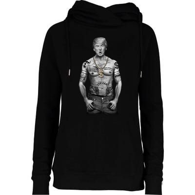 Trump Tattoo Patriotic Gangster Anti Liberal Pro Trump Republican Gifts Womens Funnel Neck Pullover Hood