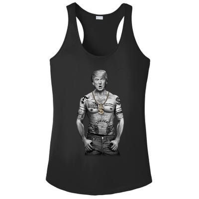 Trump Tattoo Patriotic Gangster Anti Liberal Pro Trump Republican Gifts Ladies PosiCharge Competitor Racerback Tank