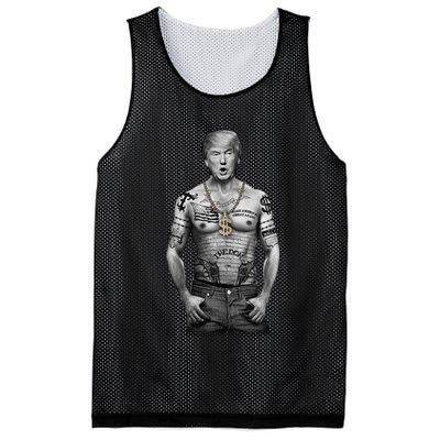 Trump Tattoo Patriotic Gangster Anti Liberal Pro Trump Republican Gifts Mesh Reversible Basketball Jersey Tank