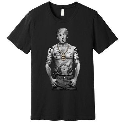 Trump Tattoo Patriotic Gangster Anti Liberal Pro Trump Republican Gifts Premium T-Shirt