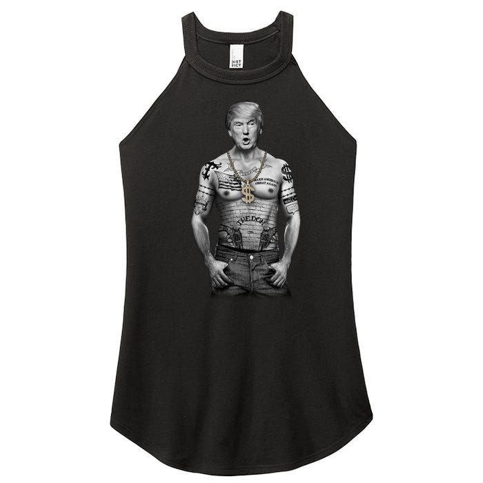 Trump Tattoo Patriotic Gangster Anti Liberal Pro Trump Republican Gifts Women's Perfect Tri Rocker Tank