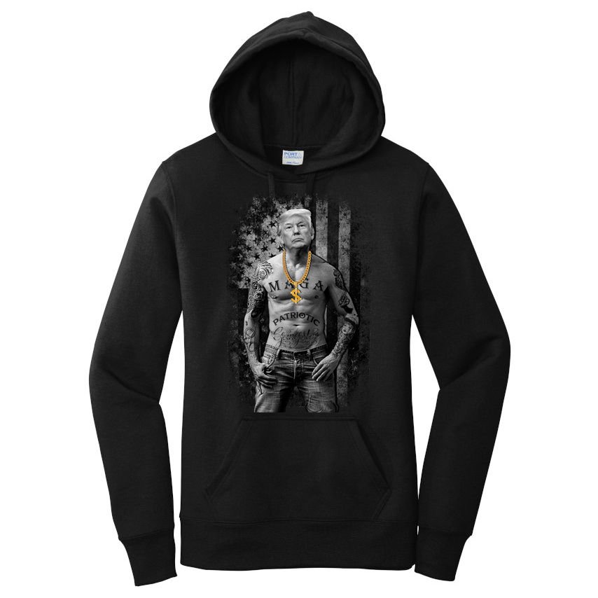 Trump Tattoo Patriotic Gangster Anti Liberal Pro Trump Republican Gifts Women's Pullover Hoodie