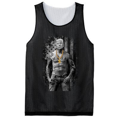 Trump Tattoo Patriotic Gangster Anti Liberal Pro Trump Republican Gifts Mesh Reversible Basketball Jersey Tank