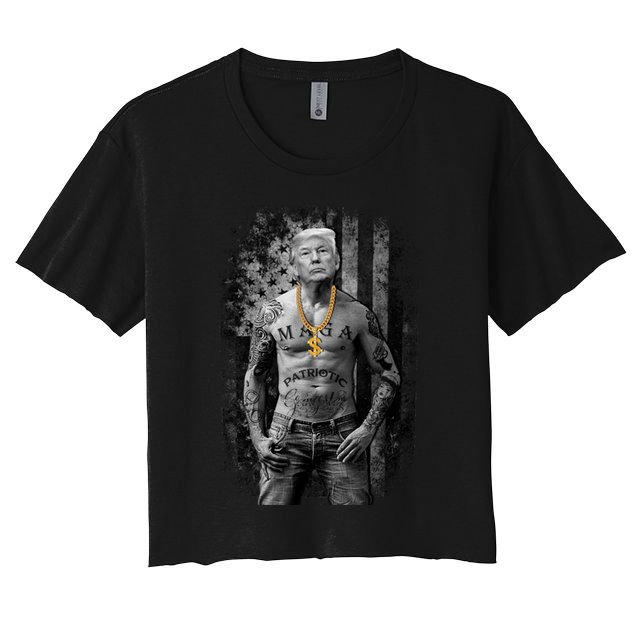 Trump Tattoo Patriotic Gangster Anti Liberal Pro Trump Republican Gifts Crop Top