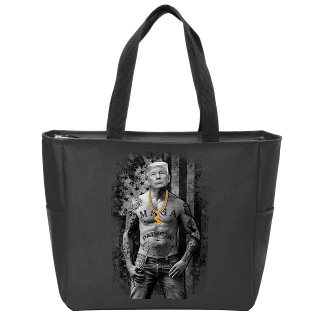 Trump Tattoo Patriotic Gangster Anti Liberal Pro Trump Republican Gifts Zip Tote Bag