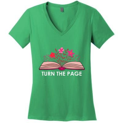 Turn The Page ShirtTeacher Floral Book TTurn The Page Women's V-Neck T-Shirt