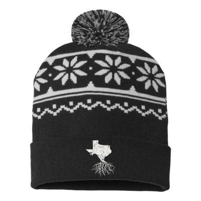 Texas Texan Roots Distressed Patriotic Tx Gift Patriot USA-Made Snowflake Beanie