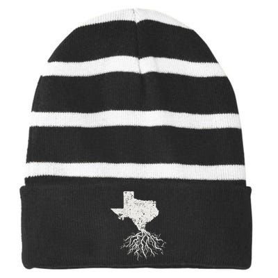 Texas Texan Roots Distressed Patriotic Tx Gift Patriot Striped Beanie with Solid Band