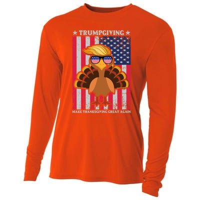 Turkey Trumpkiving Retro Flag Make Thanksgiving Great Again Gift Cooling Performance Long Sleeve Crew