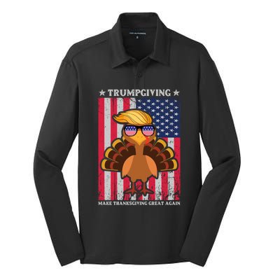 Turkey Trumpkiving Retro Flag Make Thanksgiving Great Again Gift Silk Touch Performance Long Sleeve Polo