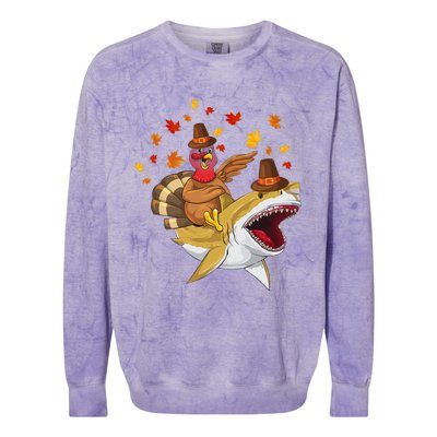 Thanksgiving Turkey Riding Shark Funny Toddler Boys Premium Colorblast Crewneck Sweatshirt