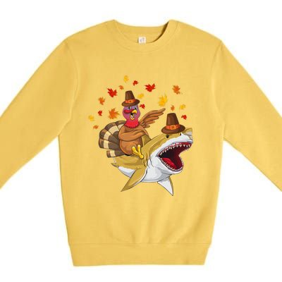 Thanksgiving Turkey Riding Shark Funny Toddler Boys Premium Premium Crewneck Sweatshirt