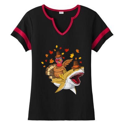 Thanksgiving Turkey Riding Shark Funny Toddler Boys Premium Ladies Halftime Notch Neck Tee