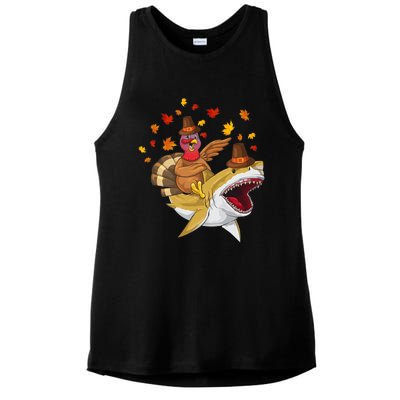 Thanksgiving Turkey Riding Shark Funny Toddler Boys Premium Ladies PosiCharge Tri-Blend Wicking Tank