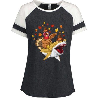 Thanksgiving Turkey Riding Shark Funny Toddler Boys Premium Enza Ladies Jersey Colorblock Tee