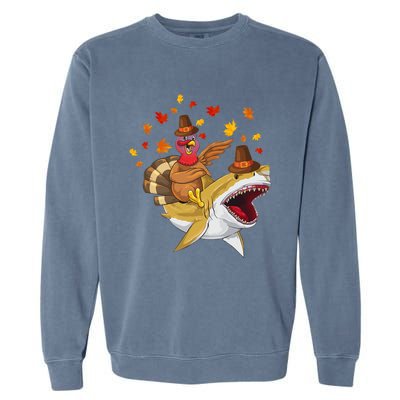 Thanksgiving Turkey Riding Shark Funny Toddler Boys Premium Garment-Dyed Sweatshirt