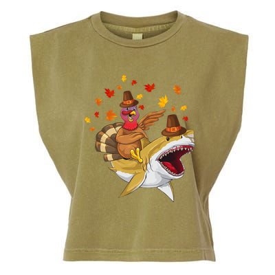 Thanksgiving Turkey Riding Shark Funny Toddler Boys Premium Garment-Dyed Women's Muscle Tee