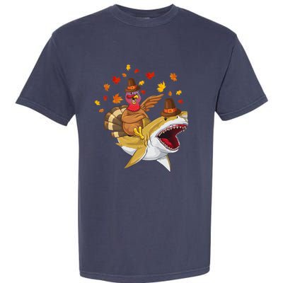 Thanksgiving Turkey Riding Shark Funny Toddler Boys Premium Garment-Dyed Heavyweight T-Shirt