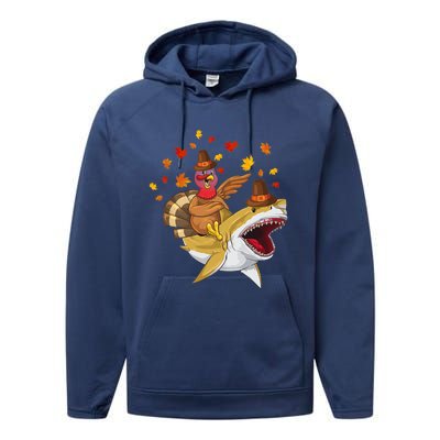 Thanksgiving Turkey Riding Shark Funny Toddler Boys Premium Performance Fleece Hoodie