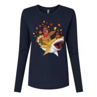 Thanksgiving Turkey Riding Shark Funny Toddler Boys Premium Womens Cotton Relaxed Long Sleeve T-Shirt