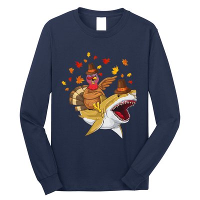 Thanksgiving Turkey Riding Shark Funny Toddler Boys Premium Long Sleeve Shirt