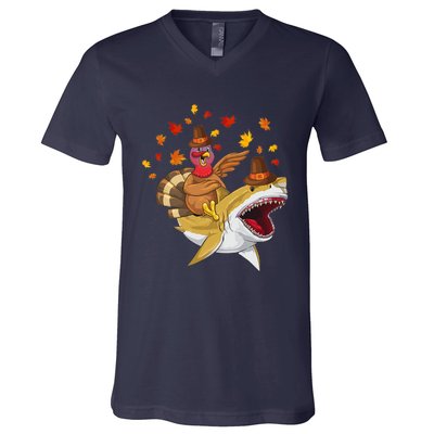 Thanksgiving Turkey Riding Shark Funny Toddler Boys Premium V-Neck T-Shirt