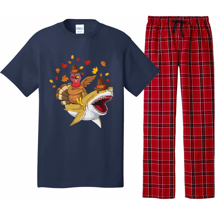 Thanksgiving Turkey Riding Shark Funny Toddler Boys Premium Pajama Set