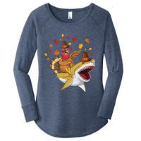 Thanksgiving Turkey Riding Shark Funny Toddler Boys Premium Women's Perfect Tri Tunic Long Sleeve Shirt