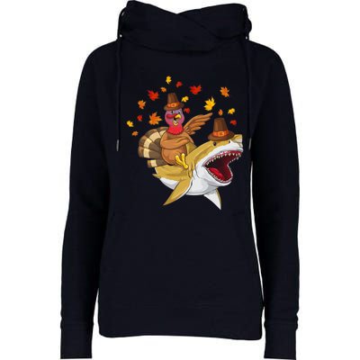 Thanksgiving Turkey Riding Shark Funny Toddler Boys Premium Womens Funnel Neck Pullover Hood