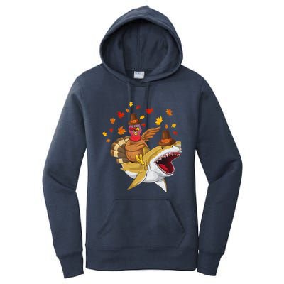 Thanksgiving Turkey Riding Shark Funny Toddler Boys Premium Women's Pullover Hoodie