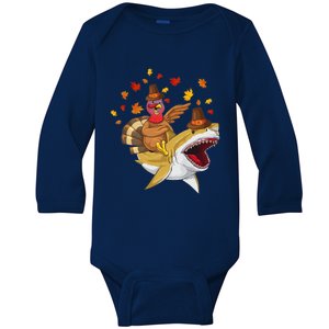 Thanksgiving Turkey Riding Shark Funny Toddler Boys Premium Baby Long Sleeve Bodysuit