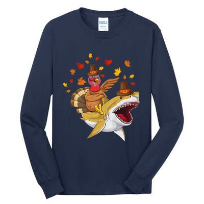 Thanksgiving Turkey Riding Shark Funny Toddler Boys Premium Tall Long Sleeve T-Shirt