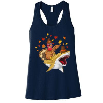 Thanksgiving Turkey Riding Shark Funny Toddler Boys Premium Women's Racerback Tank