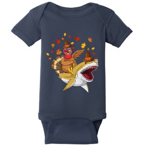 Thanksgiving Turkey Riding Shark Funny Toddler Boys Premium Baby Bodysuit