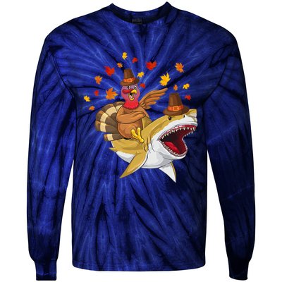 Thanksgiving Turkey Riding Shark Funny Toddler Boys Premium Tie-Dye Long Sleeve Shirt