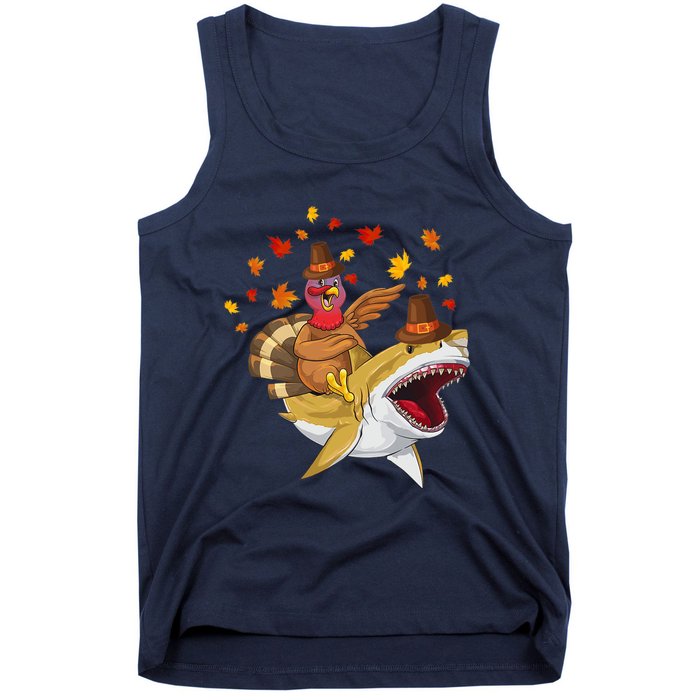 Thanksgiving Turkey Riding Shark Funny Toddler Boys Premium Tank Top