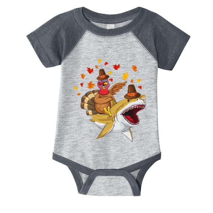 Thanksgiving Turkey Riding Shark Funny Toddler Boys Premium Infant Baby Jersey Bodysuit