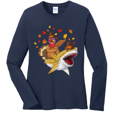 Thanksgiving Turkey Riding Shark Funny Toddler Boys Premium Ladies Long Sleeve Shirt